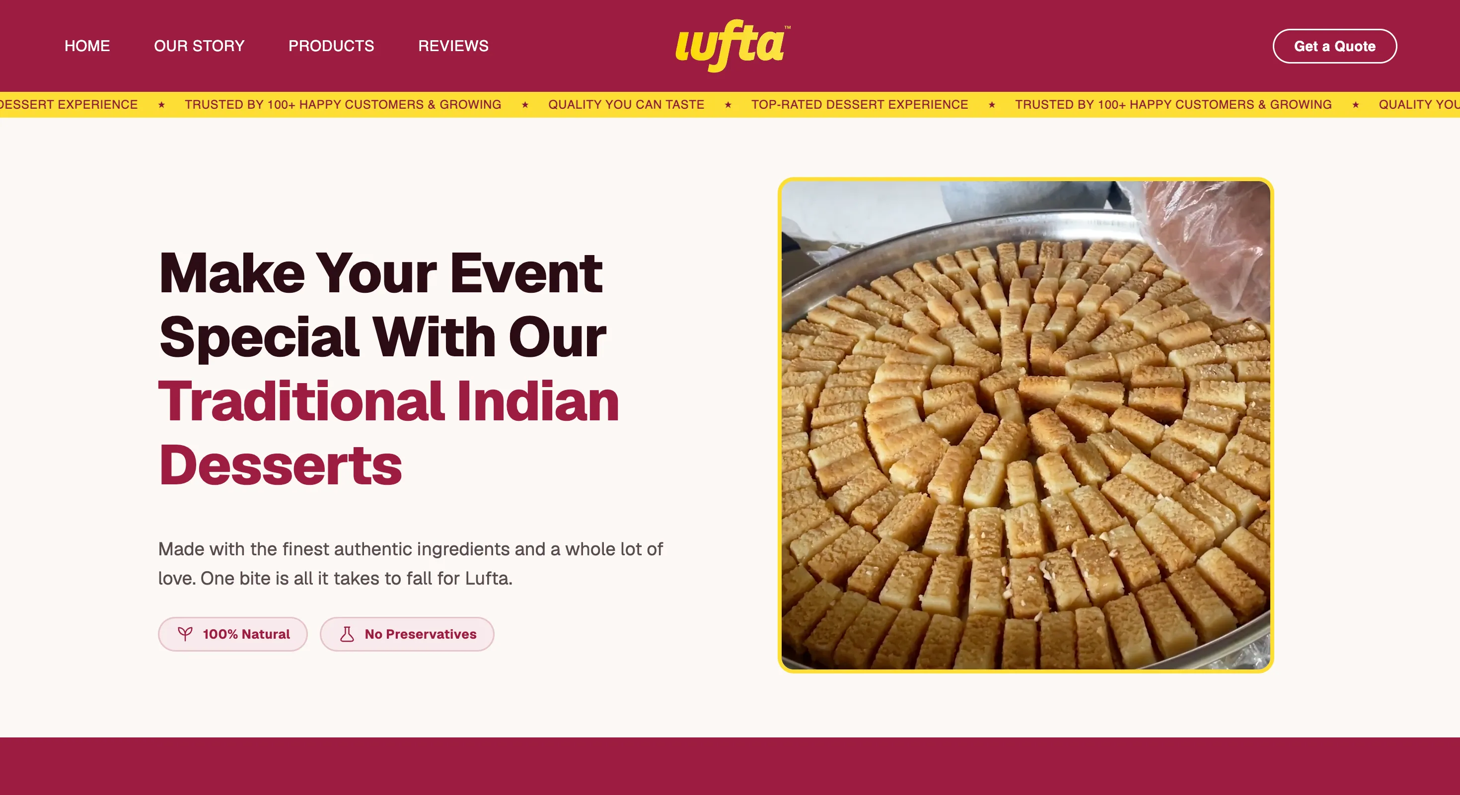 Premium dessert brand website design for Lufta in Perinthalmanna by Grovix
